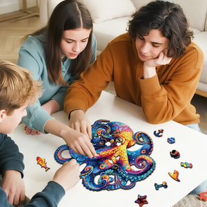 Rompecabezas de Madera Personalizado con Forma de Pulpo Irregular, Juguete de Madera Ecológica Cortado con Láser para Adultos y Niños, Juego DIY, Caja de Regalo OEM, Logotipo Personalizado Disponible - Product Image 4