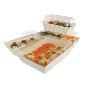Biểu tượng tùy chỉnh dùng một lần Khay giấy Takeaway bao bì thực phẩm đưa ra giấy Sushi để đi hộp