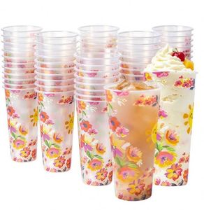 Gobelet à thé au lait en PP à motif floral avec doublure intérieure, diamètre 90 mm, 700 ml, avec couvercle, personnalisable, pour boissons, pour thé au lait, avec membrane intégrée - Product Image 1