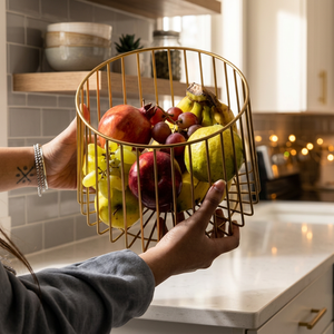 Minimalist Round Metal Storage <b>Basket</b> <b>Food</b> Container Durable Kitchen Fruit Holder - Product Image 5