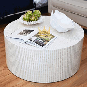 Mesa de centro de lujo con Incrustaciones de nácar-Mesa de acento redonda o rectangular artesanal para un estilo de sala de estar elegante - Product Image 2