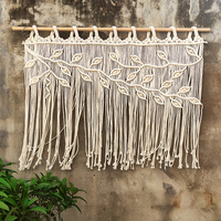 Voilage court en macramé fait main en coton à motifs de feuilles style bohème pour porte, cuisine ou fenêtre