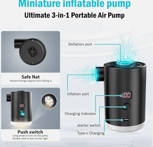 Pompe à air mini LCD portable pour voyage en extérieur, best-seller en Europe et aux États-Unis, pour gonflage de matelas de camping et sacs sous vide, 3600 mAh - Product Image 6