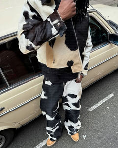 Abbigliamento di lusso personalizzato di alta qualità tuta Streetwear giacca in pelle bovina stampa mucca Outwear completo due pezzi pantalone da <span class=keywords><strong>uomo</strong></span> - Product Image 1