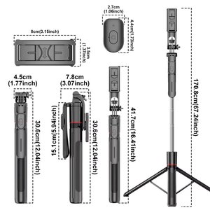 Trépied stable de 1708 mm, bâton de selfie extensible, support de téléphone pour téléphone portable 360 °   Prise de vue panoramique F16 pour Iphone <span class=keywords><strong>Xiaomi</strong></span> - Product Image 6