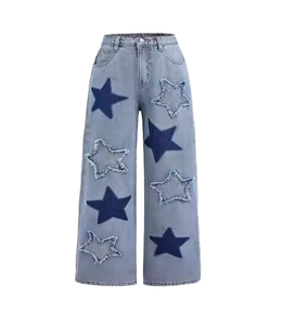 Jeans Casuales de Mezclilla con Cintura Elástica y Tiro Medio para Mujer, Lavado de Color, Estilo Flare, Transpirables, Ecológicos, con Logotipo Personalizado, OEM/ODM 2025 # A - Product Image 1