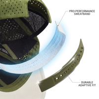 Casquette de baseball sportive imperméable à 5 panneaux avec logo personnalisé du fabricant, perforations découpées au laser, performance sportive, pour adultes