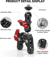 Support de fixation universel pour caméra et moniteur avec pince crabe à double rotule, adaptateur GoPro et fixation pour bras articulé, 1/4 pouce