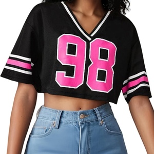 Sleeve Tee Shirts <b>Cute</b> Top Jersey for Women Oversized Graphic Stripe Trim V Neck Drop Shoulder Summer <b>Tshirts</b> - Product Image 6