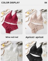 Set Bralette Nirkabel Grosir dengan Renda, Bra Segitiga Bermotif Bunga dan Celana Dalam, Set 2 Potong Lingerie Lembut untuk Wanita
