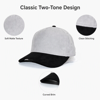 Casquette de baseball classique rétro ajustable à visière incurvée en faux daim bicolore de haute qualité avec logo personnalisé pour unisexe
