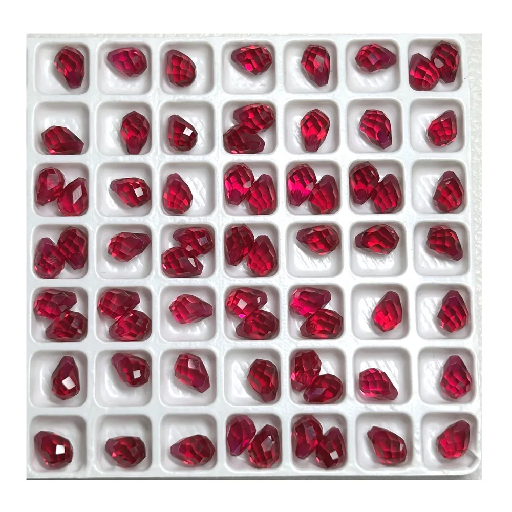 HQ gemmes synthétiques rubis 5x7mm perles facettées goutte rouge rubis