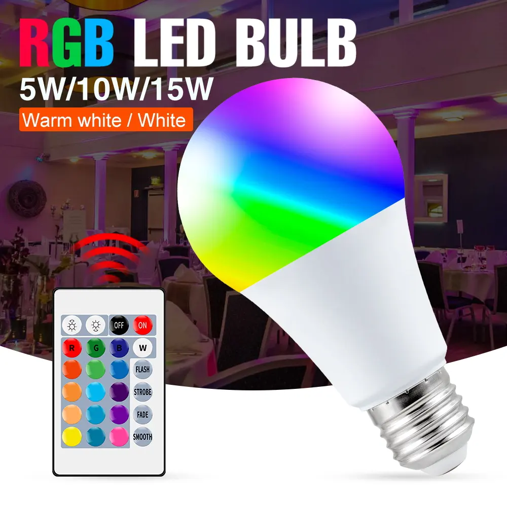 E27Ledランプ調光可能16色RGB電球220VLedマジックバルブスポットライト5W10W15WスマートコントロールLedRGBWランプ家の装飾