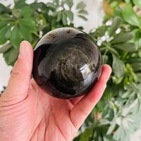 Sphère d'obsidienne en or naturel en gros boule de cristal d'obsidienne dorée noire pour la décoration intérieure