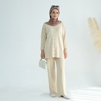 Moyen-Orient Automne Hiver Épaissie Tricot Abaya Pull Ample Pantalon Large Ensemble Deux Pièces