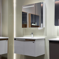 Meuble-lavabo de salle de bain en acier inoxydable sur mesure avec miroir LED et vasque, idéal pour la maison ou l'hôtel