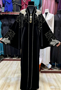 Set 2 Pezzi Abito Lungo con Scollo a V Elasticizzato in Quattro Direzioni e Strass Termoadesivi, Elegante Abito Musulmano Chiuso 2026 Dubai <span class=keywords><strong>Abaya</strong></span> Taglie Forti - Product Image 2