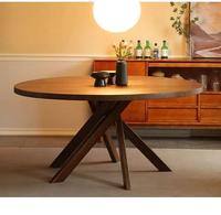 Table à manger en bois massif avec pieds croisés en X, bois naturel, table ronde minimaliste pour salle à manger familiale