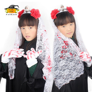 Diadema de novia con calavera de Halloween, con flores rojas y velo, para niñas, accesorio de disfraz para juegos de rol - Product Image 1