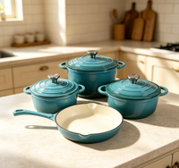 Ensemble de 4 ustensiles de cuisson en fonte émaillée, casseroles, poêles, sets de cuisine LFGB/FDA, compatibles induction et four