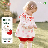Vente en gros de vêtements pour enfants, filles, ensemble 2 pièces, tunique florale à la fraise, pantalon rouge, vêtements pour tout-petits