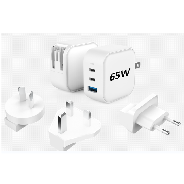 Universal Changeable Plug Smart PD 3.0 QC3.0 65W GaN Wall Charger 3-Port 2C+1A Travel Adapter for Mobile Phone & Laptop
