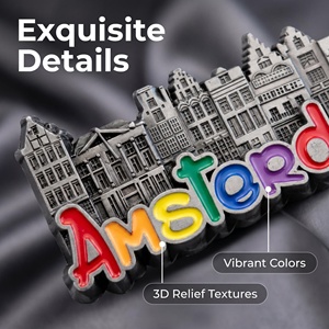 Imán de nevera con paisaje urbano de Ámsterdam, acabado de esmalte suave, ecológico, texturas en relieve 3D, colores vibrantes para recuerdos de viaje - Product Image 1