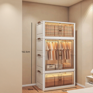 自立型 ホワイト ウォークインクローゼットシステム スタンドアローン収納キャビネット ハンガーロッドと木製引き出し付き ポータブルワードローブ - Product Image 2