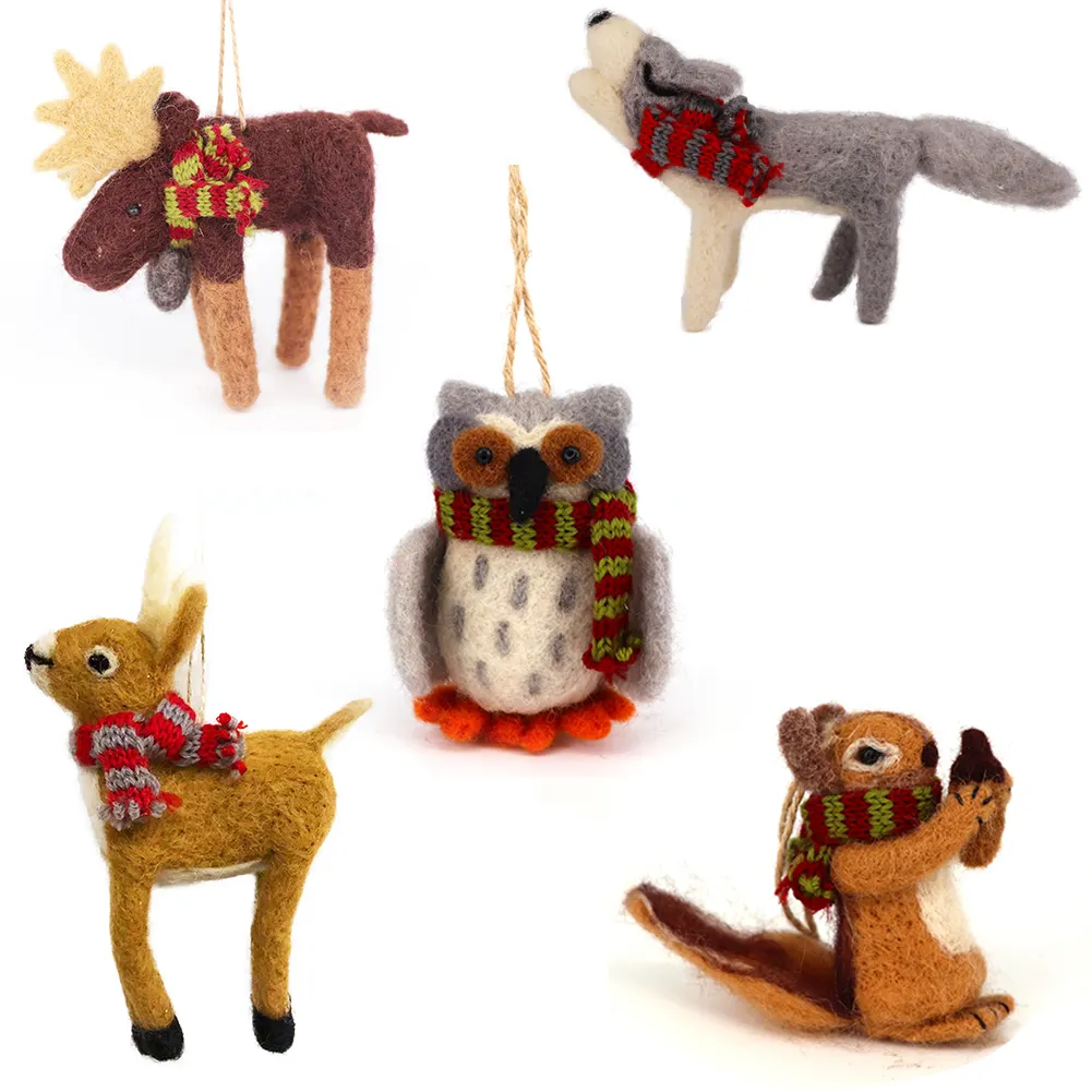 زينة عيد الميلاد، أدوات صوف من الصوف على شكل حيوانات الغابة، ديكور داخلي للمنزل للتعليق