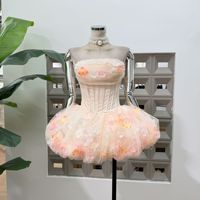 Robe de soirée élégante pour femmes, nouvelle collection été, mini, avec nœud, fleur en os de poisson, sans bretelles, robe à fleurs moelleuse