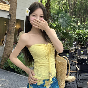 Top Corto de Punto Dulce y Sexy con Tirantes Cruzados en la Espalda, Estilo Bandeau, para Vacaciones en la Playa - Product Image 2