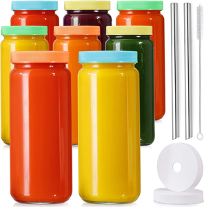 Botol Jus Kaca 16 OZ dengan Segel Gabus, Stoples Minum yang Dapat Digunakan Kembali, Gelas Air Perjalanan, Gelas Mason Tinggi dengan Cetak Sablon - Product Image 3