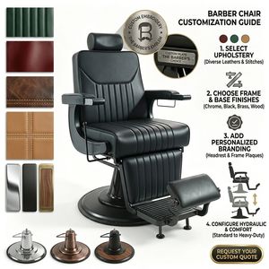 Green Modern <b>Reclining</b> Barber <b>Chair</b> Hydraulic Salon Styling <b>Chair</b> Massage Backrest Upholstered Adjustable Footrest Barber Shop - Product Image 3