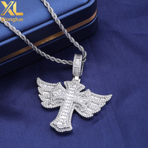 Hip Hop Jewelry Pass Diamond <b>Tester</b> 925 Sterling Silver VVS Moissanite Diamond Wing Design Cross Pendant for Men - Product Image 3