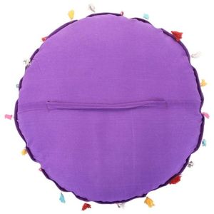 Coussin de sol rond en coton décoratif avec pompons, coussin de sol en coton patchwork avec franges - Product Image 4