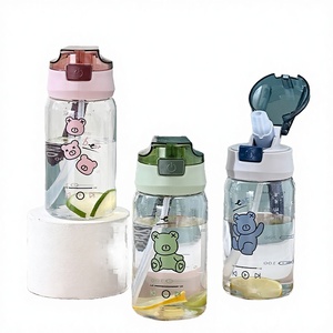 Garrafa de Água Esportiva de Plástico Ecológica Meka Md143 520ml com Canudo de Urso de Desenho Animado Fofo para Crianças, Segura para Água Fervente, Ideal para Escola e Acampamento - Product Image 2