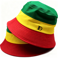 Sombrero de Pescador Unisex Personalizado con Bloques de Color Rasta, Verde, Amarillo, Rojo, Bordado de Algodón, Sombrero para el Sol, Sombreros de Pescador de Fútbol