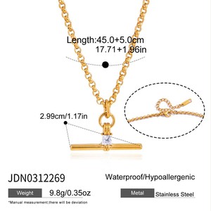 T Shape Zircon <b>Titanium</b> Steel Necklace Geometric Design Bezel Setting Clavicle <b>Chain</b> for Women Everyday Wear - Product Image 2