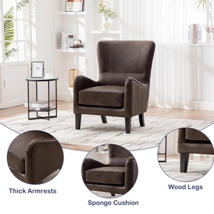 Sillón Convertible de 28 Pulgadas con Respaldo Alto de PU, Sillón Moderno con Brazos Tipo Ala, Sofá Individual para Dormitorio, Asiento de Lectura con Patas de Madera Maciza - Product Image 2