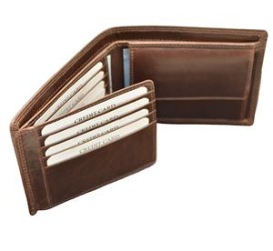 Tarjetero de cuero genuino para hombre, cartera masculina de gran capacidad con bolsillo para monedas, identificación y tarjetas de crédito, con tres pliegues - Product Image 3