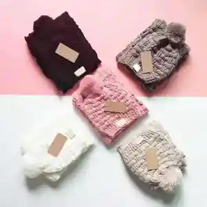 new design Women winter pom poms fur ball hat knitted beanies brand designer female warm scarf and hat 2pcs set