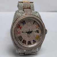 Montre de luxe numérique haut de gamme entièrement sertie de diamants Moissanite Ronda, pour hommes et femmes, boîtier en acier inoxydable, étanche