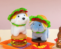 Porte-clés en peluche chien hamburger en gros, breloque de sac, cadeau et accessoire de sac à dos en coton PP