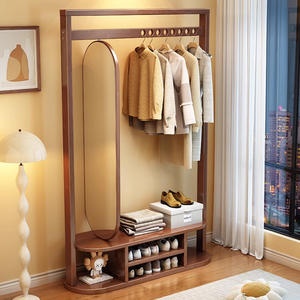 حامل ملابس خشبي صلب قائم على الأرض مناسب لغرفة النوم مع رف قبعات ومعاطف - Product Image 4