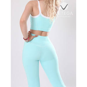 Conjunto de Yoga Vetega Sólido y Transpirable, Azul Claro, Cintura Alta, Tirantes Finos, Leggings con Cintura Elástica, Top Corto, 2 Piezas, Ropa Deportiva - Product Image 3