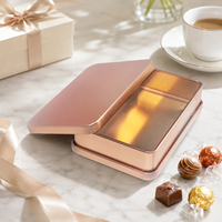 Boîte en métal rectangulaire personnalisée avec logo, fabriquée par un fabricant OEM, qualité alimentaire, boîte de rangement vide en or rose de qualité supérieure