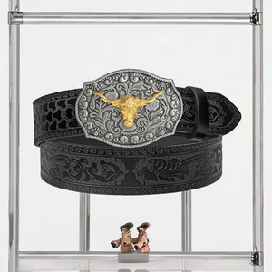 Cinturones WELLWIN de Cuero Genuino Estilo Vaquero Occidental con Hebilla de Aleación de Serpiente, Cierre Automático, 38mm, Ligeros y Duraderos, Diseño Sólido - Product Image 3