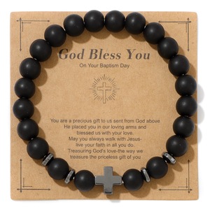 Braccialetto con Perline in Legno e Pietra Naturale con Croce, Set Regalo con Biglietto '<span class=keywords><strong>Dio</strong></span> <span class=keywords><strong>Ti</strong></span> <span class=keywords><strong>Benedica</strong></span>' - Product Image 2