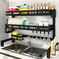Égouttoir à Vaisselle Double Niveau en Acier au Carbone, Organisateur Domestique, Support de Rangement au-dessus de l'Évier pour Bols de Cuisine