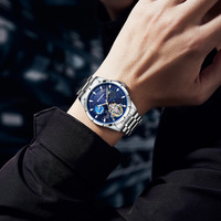 Montre mécanique automatique pour homme avec cadran Ciel Étoilé Jour/Nuit, phases de la Terre et bracelet à cœur ouvert